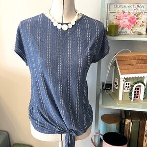 W5 Navy Pinstripe Short Sleeve Top